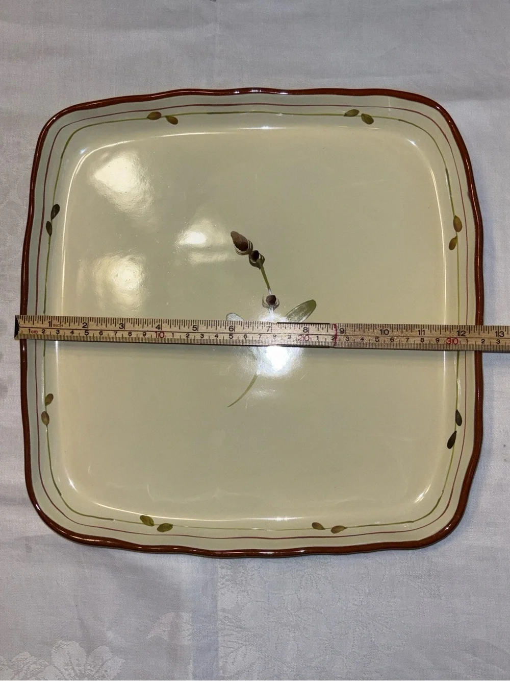 Crate and Barrel Provence Rustic Olive Branch Terracotta serving Platter